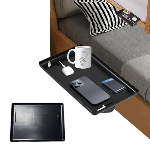 ORARTMM Bett Organizer zum Einhängen,Schwarzer Hängender Bett Organizer, Tablett-Organizer mit Kabelmanagement,Nachttischregal für Aufbewahrung von Handy, Buch, Brille, Tasche (Schwarz) von ORARTMM