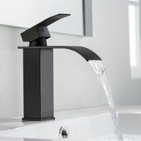Wasserhahn Bad Schwarz, Wasserfall Waschtischarmatur aus Edelstahl, Mischbatterie Waschbecken mit Auslauf Höhe 123 mm Wasserhahn Bad Schwarz, Wasserfall Waschtischarmatur aus Edelstahl, Mischbatterie Waschbecken mit Auslauf Höhe 123 mm von ORAYMIN