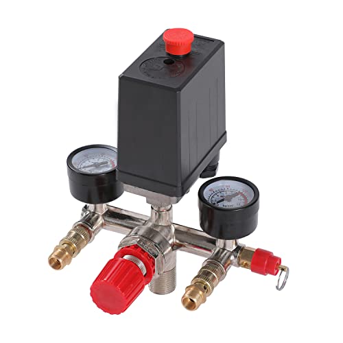 ORAZIO Luftkompressor Druckschalter G1/4" 220V 16A mit Doppelausgängen und Sicherheitsventil Manometer Regler, Hochleistungs Druckschalter Steuerventil SP24111008 von ORAZIO