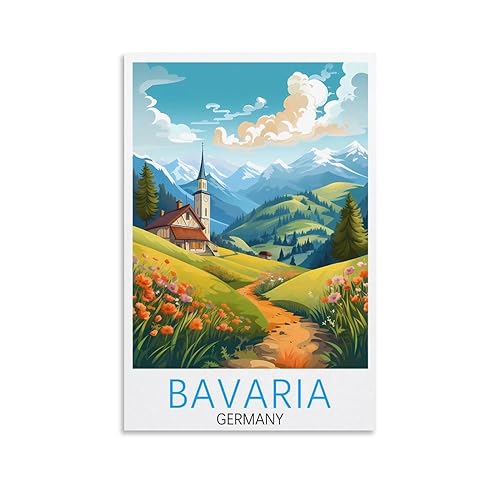 Bayern Deutschland Vintage Reiseposter Landschaft 30 x 45 cm Leinwanddruck für Wohnzimmer, Schlafzimmer, Wohnheim, Zuhause, Büro, Wanddekoration von ORBANA