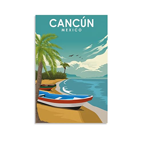 Cancun Mexiko Vintage-Reiseposter Landschaft, 50 x 75 cm, Leinwanddruck für Wohnzimmer, Schlafzimmer, Wohnheim, Zuhause, Büro, Wanddekoration von ORBANA