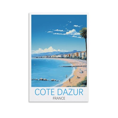 Côte D'azur Frankreich, Vintage-Reiseposter, 40 x 60 cm, Leinwanddruck für Wohnzimmer, Schlafzimmer, Wohnheim, Zuhause, Büro, Wanddekoration von ORBANA