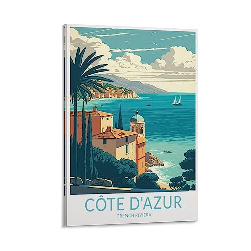 Cote D'azur Französische Riviera, Vintage-Reiseposter, 30 x 45 cm, Leinwanddruck für Wohnzimmer, Schlafzimmer, Wohnheim, Zuhause, Büro, Wanddekoration von ORBANA