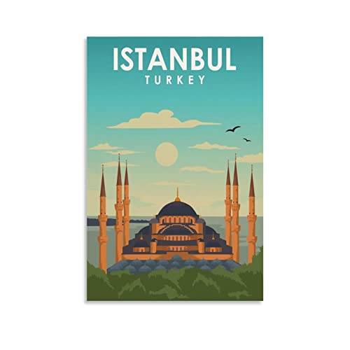 Istanbul Türkei Vintage Reiseposter Sonnenuntergang, 30 x 45 cm, Leinwanddruck für Wohnzimmer, Schlafzimmer, Wohnheim, Zuhause, Büro, Wanddekoration von ORBANA