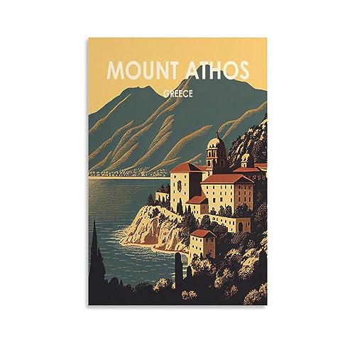 Mount Athos Griechenland Vintage Reiseposter Landschaft 60 x 90 cm Leinwanddruck für Wohnzimmer, Schlafzimmer, Wohnheim, Zuhause, Büro Wanddekoration von ORBANA
