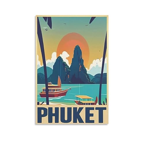 Phuket Coast Vintage-Reise-Poster, 20 x 30 cm, Leinwanddruck für Wohnzimmer, Schlafzimmer, Wohnheim, Zuhause, Büro, Wanddekoration von ORBANA