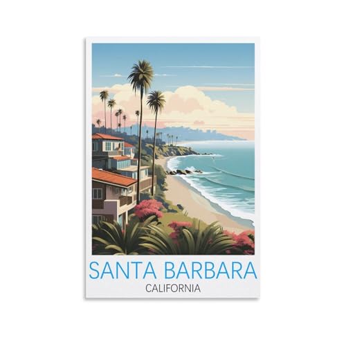 Vintage-Reiseposter Santa Barbara, Kalifornien, 20 x 30 cm, Leinwanddruck für Wohnzimmer, Schlafzimmer, Wohnheim, Zuhause, Büro, Wanddekoration von ORBANA