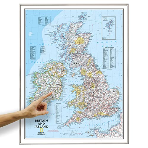 ORBIT Globes & Maps - Großbritannien und Irland Landkarte, Kartenbild von National Geographic - Pinnwand Landkarte classic mit Alurahmen, Aktuell 2016, 60 x 77 cm, englisch von ORBIT GLOBES & MAPS