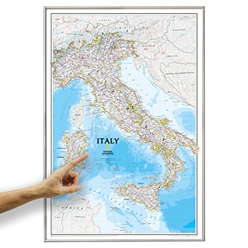 ORBIT Globes & Maps - Italien Landkarte, Kartenbild von National Geographic - Pinnwand Landkarte classic mit Alurahmen, Aktuell 2019, 59 x 87 cm, englisch von ORBIT GLOBES & MAPS