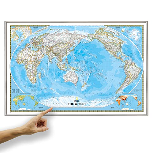 ORBIT Globes & Maps - Weltkarte Asien-zentriert mit Kartenbild von National Geographic - Pinnwand Landkarte classic mit Alurahmen, Aktuell 2021, 116x75 cm, englisch von ORBIT GLOBES & MAPS
