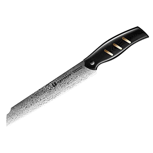 OREMAKE 20.3cm Damast Brotmesser mit Wellenschliff Aus Japanischem AUS-10 Edelstahl - 45-Lagiges Professionelles Küchenmesser mit extrem scharfe Klinge und dem G10 Griff von OREMAKE