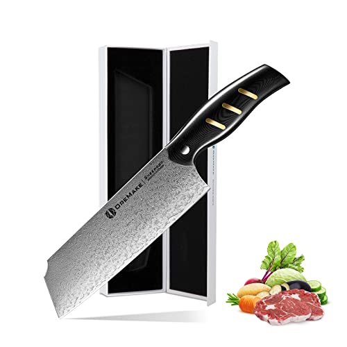 OREMAKE Damastmesser Kochmesser scharfes Küchenmesser aus Damaststahl, Japanisches Messer 17,8cm Chefmesser mit G10 Griff für Gemüse & Fleisch inkl. Geschenkbox von OREMAKE