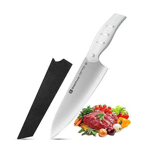 OREMAKE Sheepdog 8 inch Kochmesser, Küchenmesser aus rostfreiem Edelstahl mit ergonomischem Griff, scharfes Allzweck-Kochmesser, ideal für Fleisch, Fisch, Gemüse, Obst und Kräuter (weiß) von OREMAKE