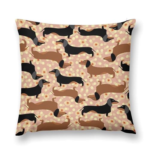 ORENZ Plüsch-Kissenbezug Floral Dackel Hund Muster Überwurf-Kissenbezug Kissenbezüge Kissenbezüge Für Sofa-Couch-Bett-Dekor 50 x 50 cm von ORENZ