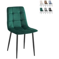 Wohnzimmer- Küchenstühle 4er Set gesteppt Samt Corfù - Dunkel Grün von ORESTELUCHETTA