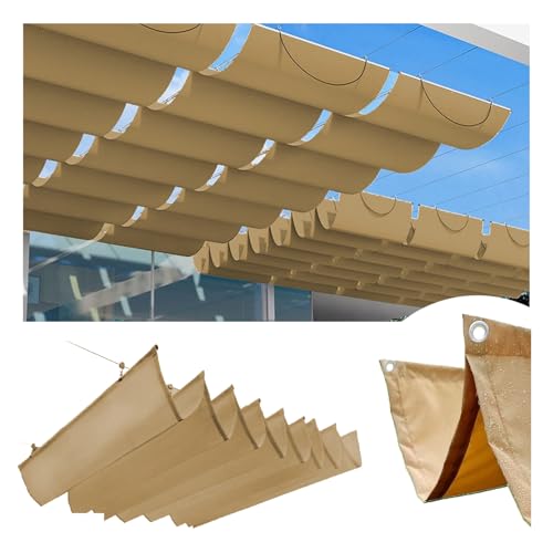 Einziehbar Welle Sonnensegel, Wasserdicht Outdoor Pergola, Verstellbar Schattenabdeckung, UV-beständig Markise Anwendbar auf Terrasse Garten (Khaki,1.2 * 2 m (BxL)) von OREZAUQS