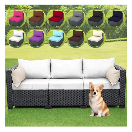 OREZAUQS Garten-Terrassenmöbel-Sitzbezüge Outdoor Ersatz-Sitzkissenbezüge für Terrasse Stretch Kissen Sofabezug Sofa Überzug waschbar (Weiß,S (2 PCS)) von OREZAUQS