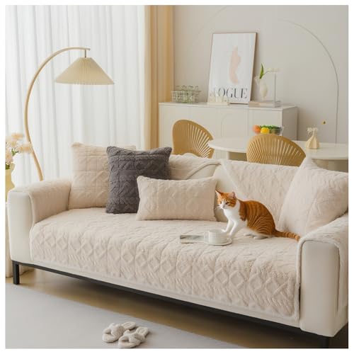 OREZAUQS Ultra Weicher Sofa überzug Waschbar, Universal Kratzfest Hund Katze Sofaschoner, Sofa Cover Sofa bezug Sofaüberwürfe Möbelschoner (Weiß,90 * 240 cm) von OREZAUQS