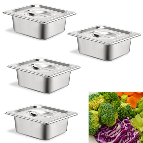 ORFCP 4 Stück Behälter 1/6 Edelstahl mit Deckel, 65 mm Höhe Warmhaltebehälter Essen, lebensmittelechter Gastronormbehälter aus Edelstahl, Hitzebeständiger Gastro Behälter, 17,5 x 16,2 x 6.5 cm ORFCP 4 Stück Behälter 1/6 Edelstahl mit Deckel, 65 mm Höhe Warmhaltebehälter Essen, lebensmittelechter Gastronormbehälter aus Edelstahl, Hitzebeständiger Gastro Behälter, 17,5 x 16,2 x 6.5 cm von ORFCP