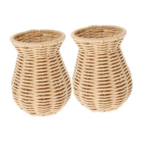 ORFOFE 2 Stück Handgewebte Kunststoff Rattan Vasen Rustikale Dekoration Leichte Bruchsichere Blumengefäße für Tisch Regal Wohn und Schlafzimmer Kreative Dekorationsobjekte von ORFOFE
