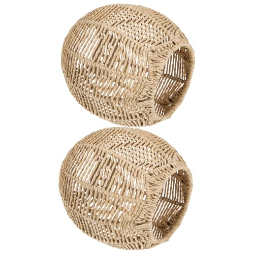 ORFOFE 2 Stück Teiliges Geflochtener Lampenschirm aus Imitations Rattan Natürliches Langlebiges Material Einfacher Aufbau Stilvoller Hängelampenschirm für Wohnzimmer Esszimmer Restaurant von ORFOFE
