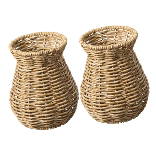 ORFOFE 2 Stück Teiliges Handgefertigte Kunststoff Rattanvasen Rustikaler Vintage Landhausstil Leichte und Stabile Blumenvasen Dekorative Geflechte für Wohnzimmer Schlafzimmer ORFOFE 2 Stück Teiliges Handgefertigte Kunststoff Rattanvasen Rustikaler Vintage Landhausstil Leichte und Stabile Blumenvasen Dekorative Geflechte für Wohnzimmer Schlafzimmer von ORFOFE