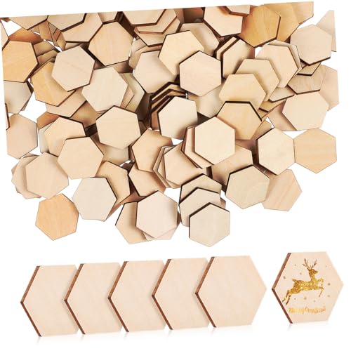 ORFOFE 200 Stück Hexagon Holzscheiben aus Stabilem Buchenholz für DIY Basteln Weihnachtsdeko Geburtstagsfeiern Vielseitige Kleine Holzstücke für Kreative Holzprojekte von ORFOFE
