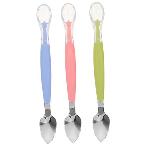 ORFOFE 3 Stück Teiliges Beikostlöffel aus Edelstahl und Weichem Gummi mit Doppelköpfigem Design Sanfter Fütterungslöffel für Empfindliches Zahnfleisch Bunte Farbauswahl für Vielseitiges von ORFOFE