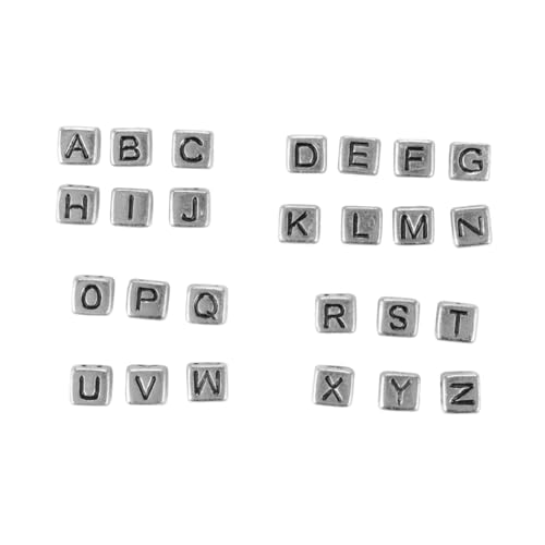 ORFOFE 300 Stück DIY Quadratische Buchstabenperlen aus Acryl Silber schwarzes Design Langlebige Kunststoffperlen für Schmuckherstellung Armbänder Halsketten Ohrringe Basteln von ORFOFE