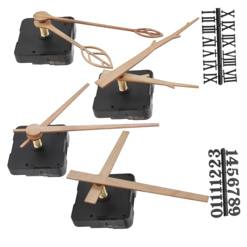 ORFOFE 4 Sätze Wanduhr Uhrwerk Mechanismus mit Holzzeigern und Zahlen DIY Quarzuhrwerk Leise Uhr Reparaturteile für Wanduhren Holzuhren Basteln von ORFOFE