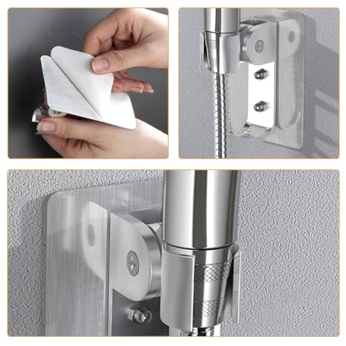 ORFOFE 4 Stück Teiliges Duschkopfhalter aus Robustem Aluminium Verstellbare Handbrause Wandhalterung ohne Bohren Selbstklebend für Glatte Fliesen Platzsparend und Langlebig Geeignet für von ORFOFE