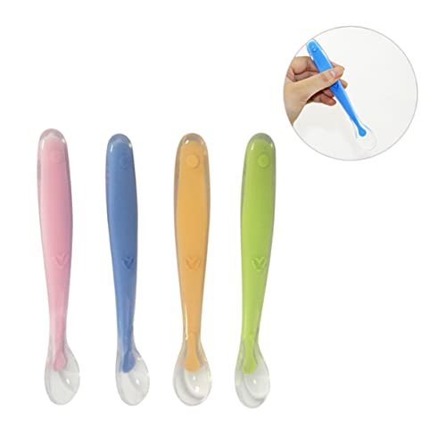 ORFOFE 4 Stück Teiliges Trainingslöffel mit Weichem Kopf Sicher und Ergonomisch Zahnungslindernd für Beikost und Selbstständiges Essenlernen Farblich Sortiert Zufällige Zufällige Farbe von ORFOFE