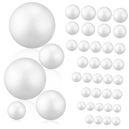 ORFOFE 40 Stück Teiliges Weiße Runde Schaumstoffbälle in Leichte DIY Bastel Kugeln für Hochzeitsdeko Malen Schneiden und Vielseitige Dekorationen von ORFOFE