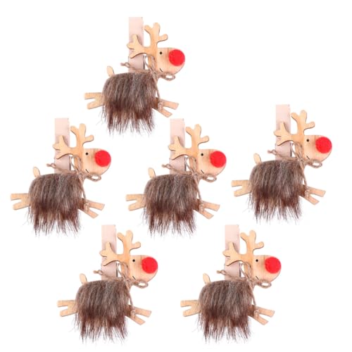 ORFOFE 6 Stück Teiliges Weihnachtsdeko Holzklammer mit Elchmotiv Vielseitige Holz Notizklammern für Foto- Kartenhalter Bastelprojekte und Christbaumschmuck Langlebige Weihnachtsdekoration von ORFOFE
