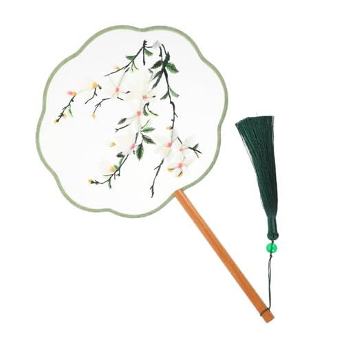 ORFOFE Chinesischer Handfächer Doppelseitiger Bestickter Seidenfächer Runder Traditioneller Fächer mit Mehreren Blättern Eleganter Retro Stil Geeignet für Dekoration Hanfu und von ORFOFE