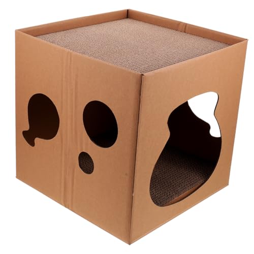 ORFOFE Doppelseitiges Katzenkratzhaus aus Langlebiger Wellpappe Halboffenes Kartonhaus als Kratzmatte für Katzen Schützt Möbel vor Kratzschäden von ORFOFE