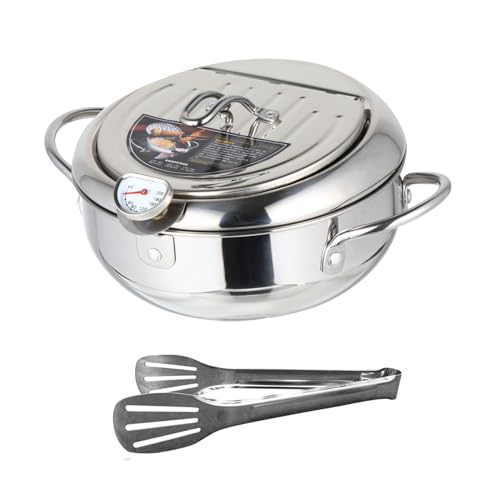 ORFOFE Einstellbarer Edelstahl Tempura Fritteuse mit Thermometer Tiefer Frittierpot für Induktions und Gasherde Hitzebeständig Vielseitig Einsetzbar Edelstahl Lebensmittelzange von ORFOFE