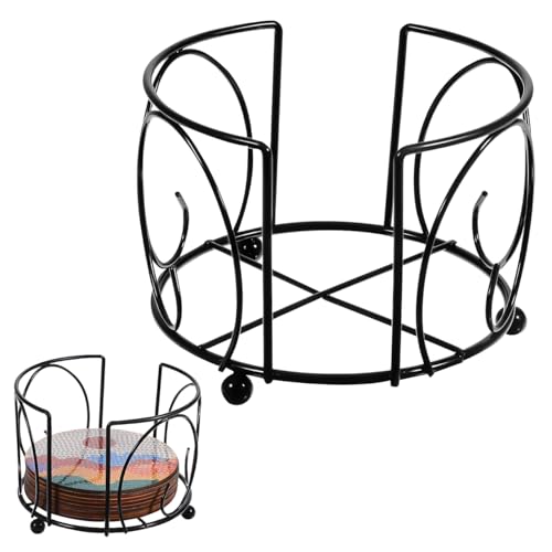 ORFOFE Eisenrahmen Trinkuntersetzer Halter Eisen Metall Untersetzer Halter Untersetzer Display Rack Metall, Schwarz, 11.5 cm x 11.5 cm x 8.7 cm, Ideal für Geschirr, Küchenzubehör von ORFOFE