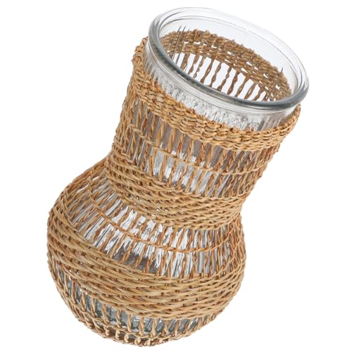 ORFOFE Geflochtene Rattanblumenvase aus Glas Handgefertigt Natürliche Tischdekoration Schmale Vase Robustes Material Traditionelles Webdesign für Getrocknete Blumen und ORFOFE Geflochtene Rattanblumenvase aus Glas Handgefertigt Natürliche Tischdekoration Schmale Vase Robustes Material Traditionelles Webdesign für Getrocknete Blumen und von ORFOFE