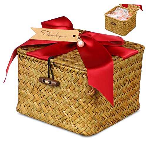 ORFOFE Geflochtener Korb Aus Seegras Partygeschenkboxen Kleine Geschenkboxen Korb Für Handtücher Aus Rattan Wandkorb Geflochten Geschenkkorb Kleiner Korb Mit Deckel Weide Container Bilden von ORFOFE