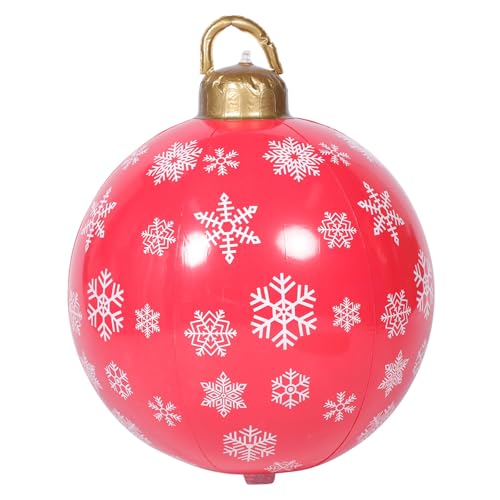 ORFOFE Großer Aufblasbarer Weihnachtsball Ornament Wetterfest für Innen Außen Roter PVC Weihnachtsdeko Ball mit Schneeflocken für Garten Terrasse Balkon Weihnachtsfeier Dekoration von ORFOFE
