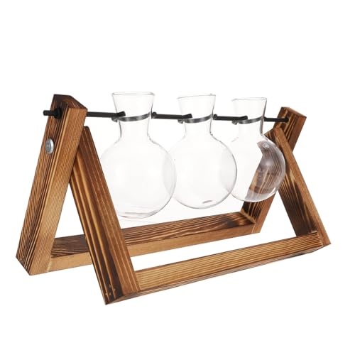 ORFOFE Hydroponisches Pflanzen anzuchtset mit Transparenten Glaskolben und Stabilem Holzständer Vielseitiges Terrarium für Zimmerpflanzen Retro Tischdekoration Dekoratives Pflanzgefäß von ORFOFE