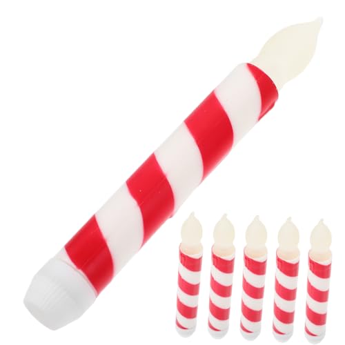 ORFOFE Lollipop-Kerzen, LED-Kerzen, flammenlose Kerzenständer, künstliche Spitzkerzen, beleuchtete Weihnachtskerzen, Zuckerstange, Kerzenständer, Heimdekoration, Spiral-PP-Timer, 6 Stück, V001806DTH von ORFOFE