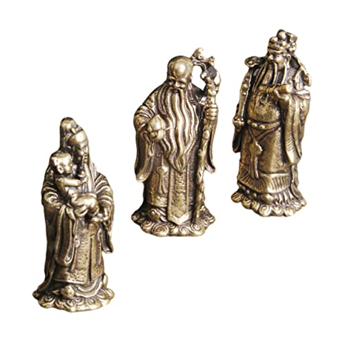 ORFOFE Ornament 3st Messing Fu Lu Shou Miniatur Fuk LUK Sau Statuenset Unsterbliche Miniatur Aus Messing Feng Shui DREI-götter-Statue Messingdekor Chinesisches Tierkreiszeichen Maitreya von ORFOFE