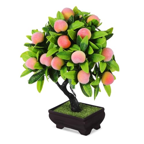 ORFOFE Realistischer Künstlicher Pfirsich Bonsai mit Natürlicher Optik Langlebigem Kompakt für Schreibtisch Regal Büro und Innenbereich Dekorative Künstliche Topfpflanze mit Positiver von ORFOFE