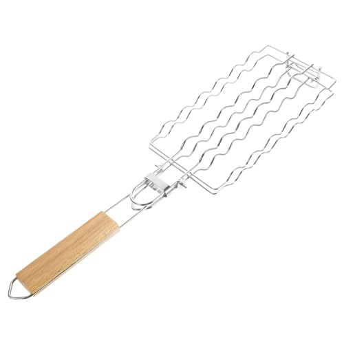 ORFOFE Sausage Grillnetz mit Holzgriff Edelstahl BBQ Grillkorb für Bratwurst Mais Steak Gemüse Abnehmbar Hitzebeständig Vielseitig für Gasgrill für Camping und Gartenfest von ORFOFE