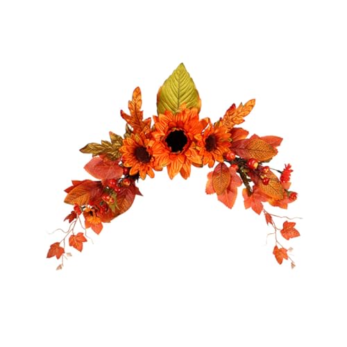 ORFOFE Simulierte Sonnenblume Türgirlande Herbstfarben mit Ahornblättern Dekorative Hängende Haustürdekoration Langlebige Realistische Imitation für Fenster und Wand Leicht Aufzuhängen von ORFOFE