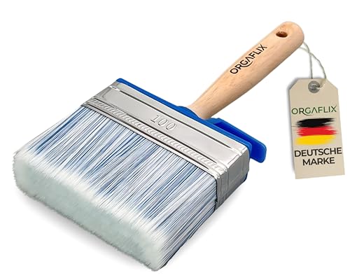ORGAFLIX Premium Flächenstreicher 100mm für alle Lacke - Kein Borstenverlust - Borstenpinsel Perfekt für große Flächen, Lackpinsel, Flächenpinsel, Malerpinsel breit, Möbelfarbe streichen, Flachpinsel von ORGAFLIX
