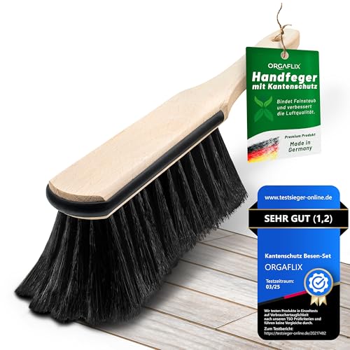 ORGAFLIX Premium Handfeger Rosshaar mit Kantenschutz, extra staubbindend durch hochwertige Rosshaarmischung, Handbesen ohne Besen, Hand-Rosshaarbesen, Hand-Kehrbesen, Made in Germany von ORGAFLIX