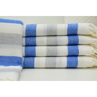 Blau & Grau Gestreiftes Handtuch Bio-Baumwolle Peshtemal | 40x70 von ORGANICTURKISHTOWEL